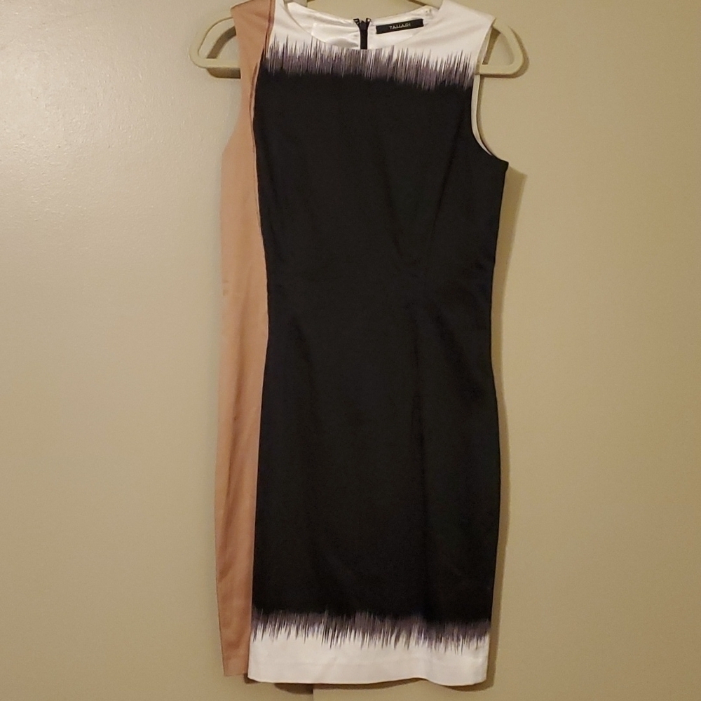 Tahari Black, White and Tan Sheath Dress Size 6
